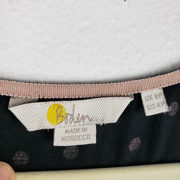 Boden Women's 4 Petite Amelie Jersey Dress Black With Pink Polka Dot Cap Sleeve - Picture 5 of 10